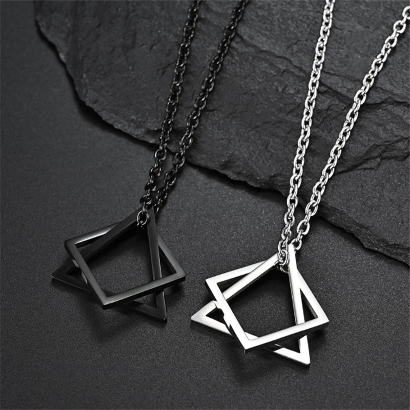 Geometric Square Combination Men's Necklace Cold Wind Ins Hip Hop Net Red Tide Men And Women Couple Pendant