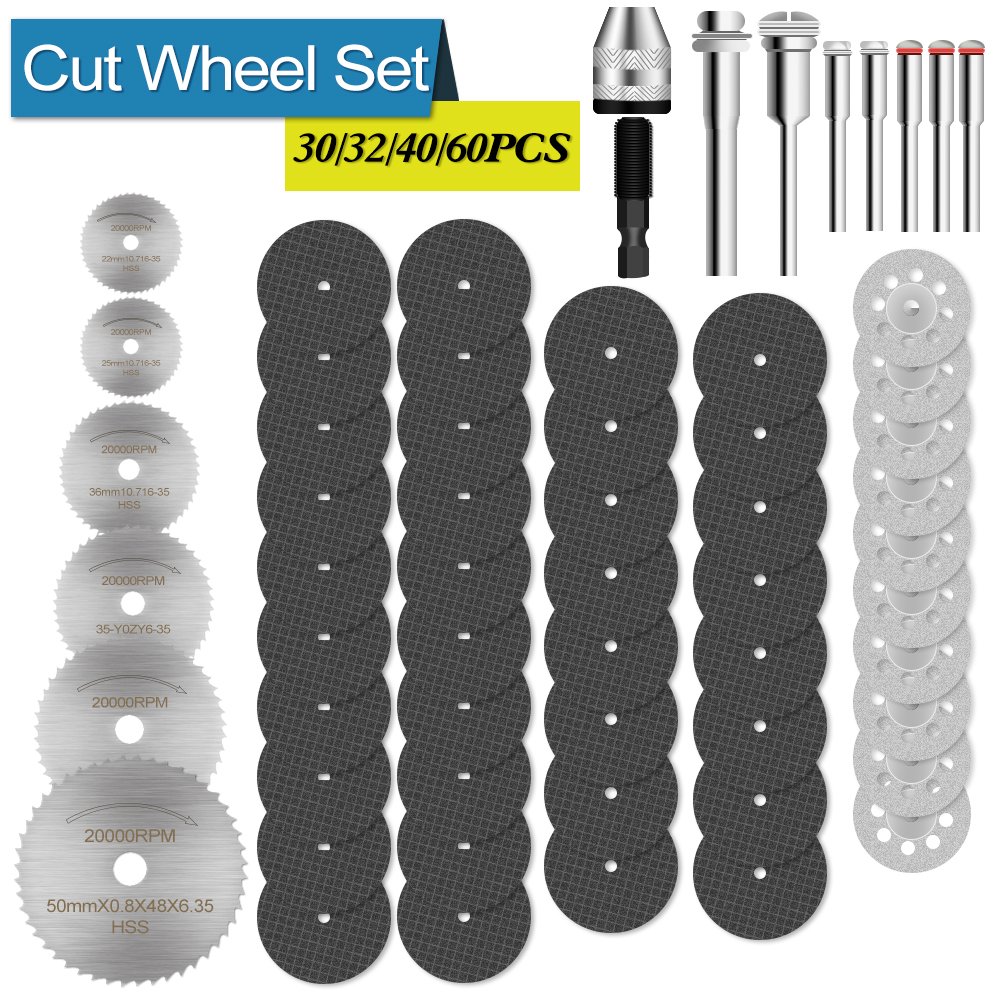 60pcs Diamond Cutting Discs Metal Saw Blade Set HSS Mini Circular Saw Blade For Dremel Rotary Tools Resin Cut-Off Wheels Diamond