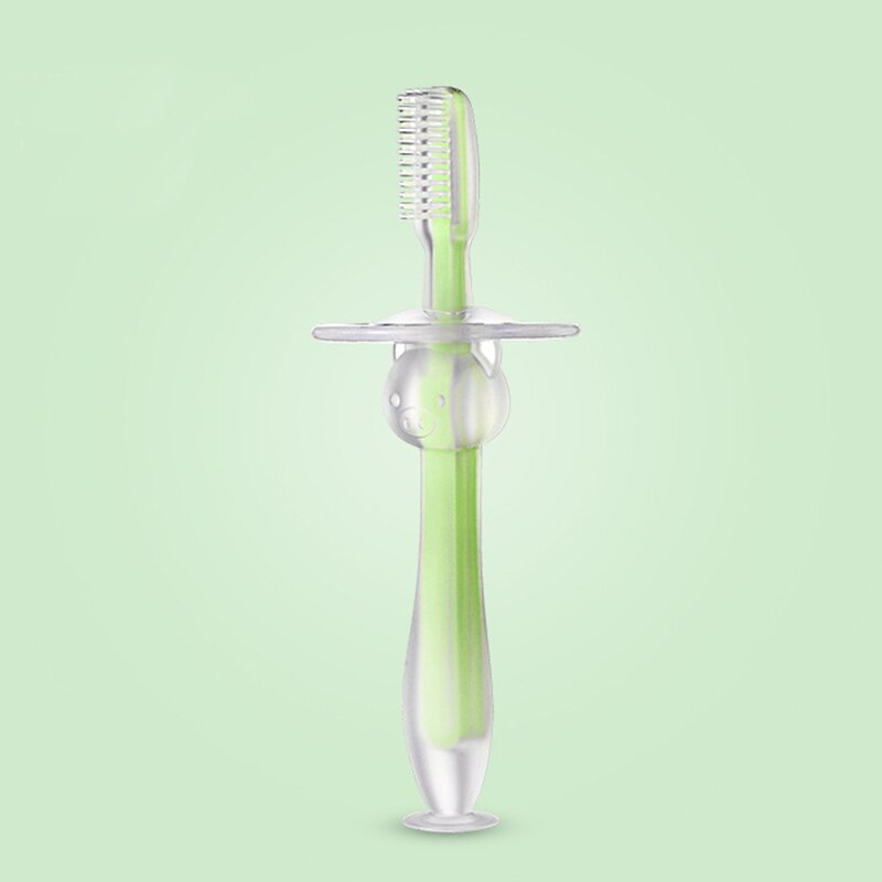 1 pièces bébé formation brosse à dents ventouse Silicone souple debout tasse brosse à dents pour les enfants de moins d'un an brosses à dents brosse de sécurité: green