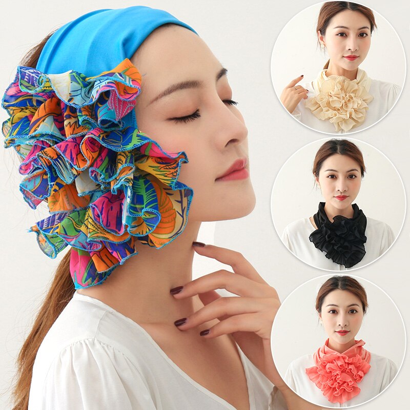 Women Scarf Floral Collar Scarf Luxury Big Flower Neckerchief Ring Neck Scarves Bandana Head Hijab For Ladies