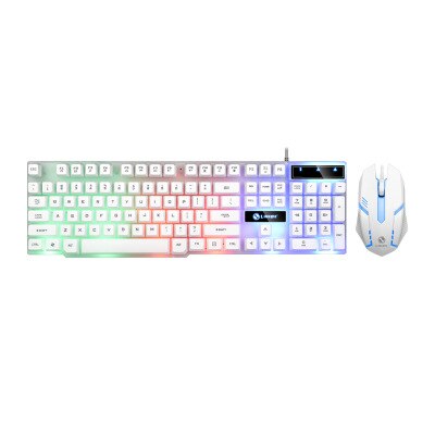Rainbow Colorful LED Backlit Wired Keyboard Mouse Set Gaming Keyboard Gamer Mouse tripod Keyboard Home Office PC Laptop: White sets