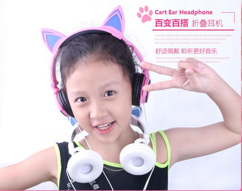 Folding and Shining Bluetooth Sports Walkman Headphones Children Cute Cat Ear Headphones Adult COSPLAY FUNNY EARPHONE