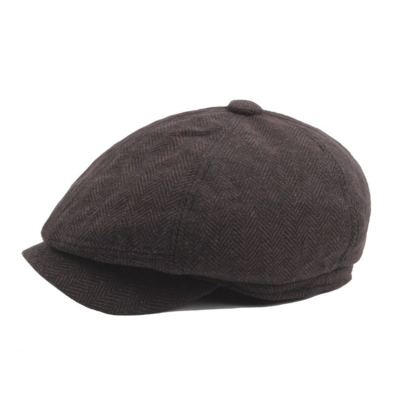 Buttermere krantenjongenspet gatsby, katoenen visgraatpet voor heren en dames, britse geruite baret, platte pet, verstelbare britse casual chauffeurspet: Bruin