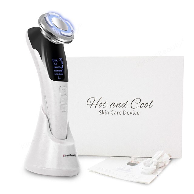 Ultrasone Cool Massager Ems Facial Lifting Ion Led Photon Lichttherapie Huidverjonging Apparaat Rf Ems Gezicht Lift Machine: white with box