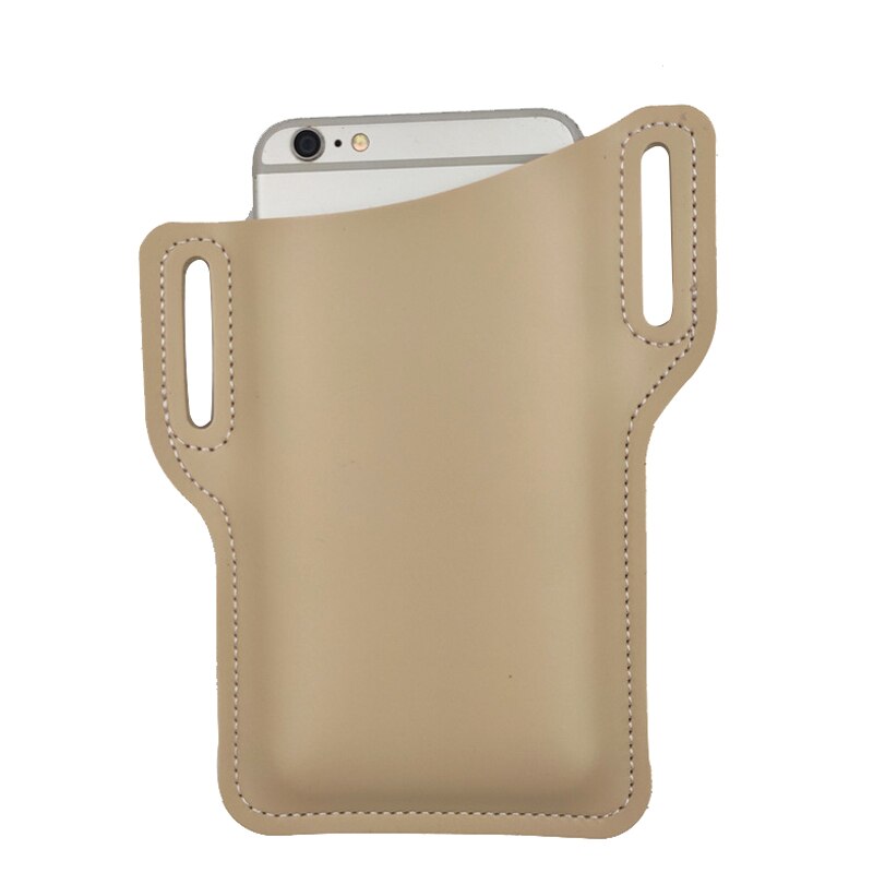 Protection Case Bag for Phones Handmade Leather Waist Belt Loop Mobile Phone Holster GK99: Apricot