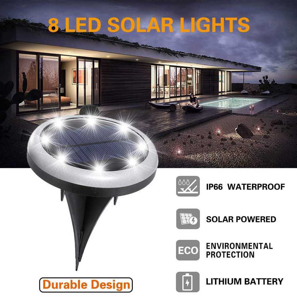 8LED Tuin Solar Light Outdoor Waterdichte Led Zonne-energie In Grond Lichten Schijf Panel Pathway Lawn Lampen Begraven Solar Licht
