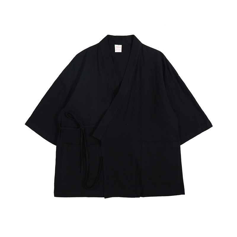 Mannen Kimono Vest Japanse Stijl Samurai Vintage Effen Kleur Losse Dunne Leisure Katoen Linnen Haori Tops Streetwear