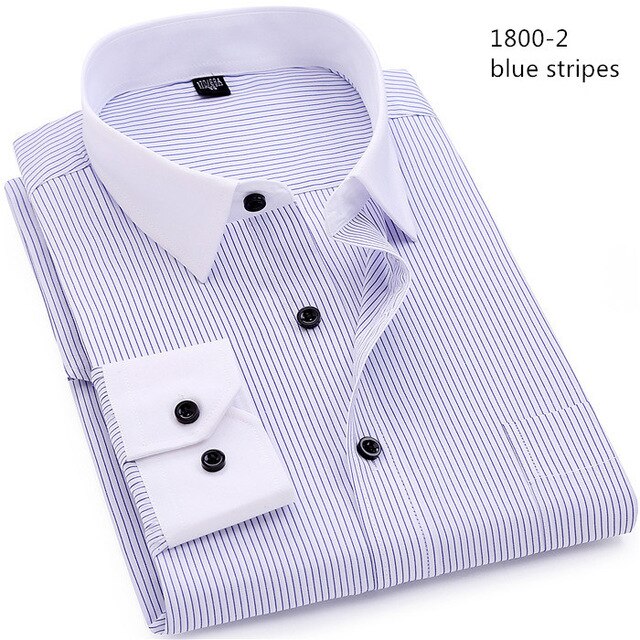 ORINERY Autumn Striped Long Sleeve Men Shirt Business Camisa Masculina Brand Clothing Size S-8XL: Blue Striped / XL