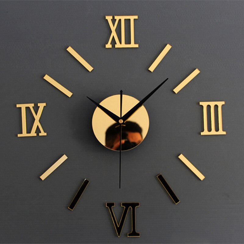 Reloj de pared Digital 3D Romae, reloj adhesivo, moderno, bricolaje, Relojes de pared, cocina, sala de estar, decoración del hogar: gold