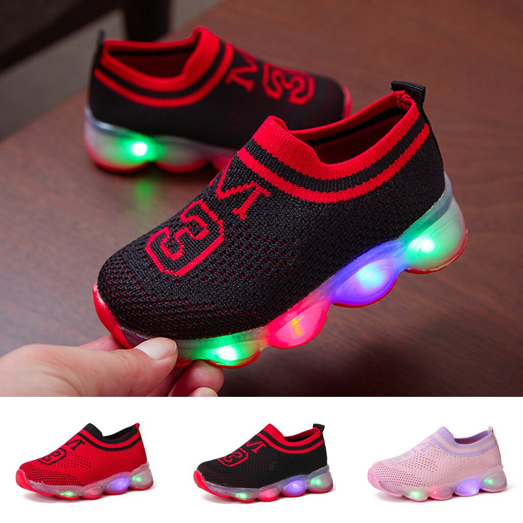 Flashing Led Light Shoes Toddler's Leisure Outdoors Casual Shoes Breathable Children's Mesh Casual Sneaker Slip-on