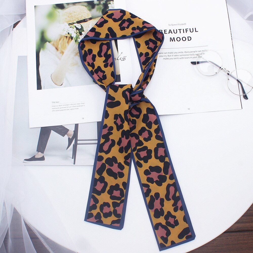 nueva bufanda con estampado de leopardo bufanda de mujer bufanda de seda flaca pequeña bolsa con asas cintas pañuelo para mujer: 4