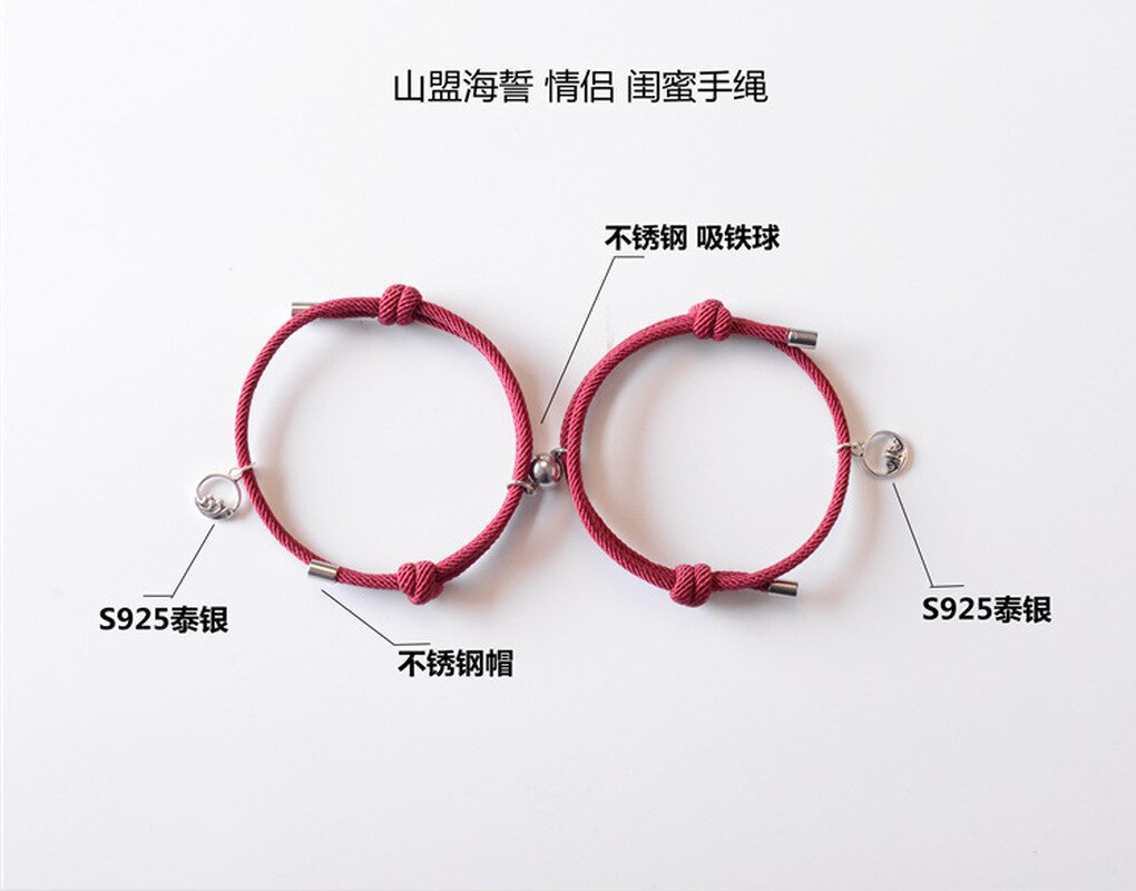 2pcs Attract couples bracelets best friend bracelet men bracelet red black rope weaving magnet attract long-distance lovejewelry