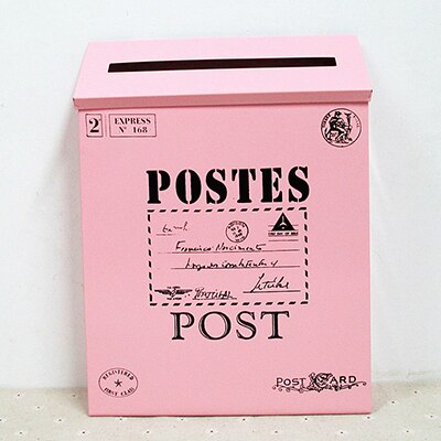 Wall Hanging Mounted Locking Mailbox 12 Inch Vintage Letterbox Post Box with Keys Painting Convenient Colors Iron: Pink