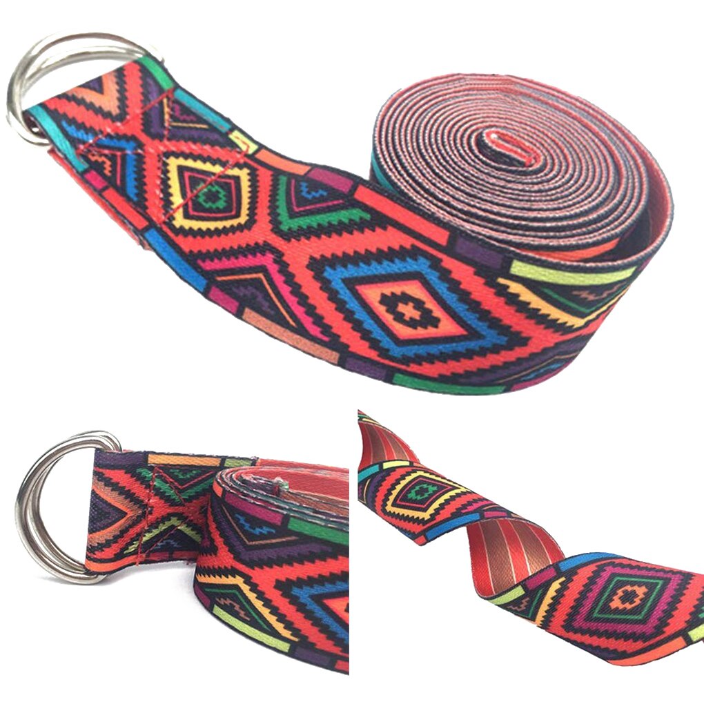 Vrouwen yoga stretchband d-ring riem fitness gym touw bloemen taille been weerstand fitnessbanden