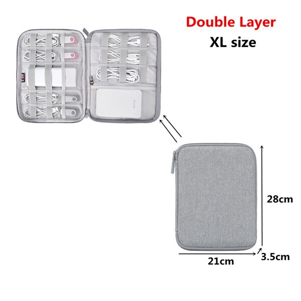 Travel Accessory Cable Bag Portable Digital USB Electronic Organizer Gadget Case Travel Cellphone Charge Mobile Charger Holder: XL Gray