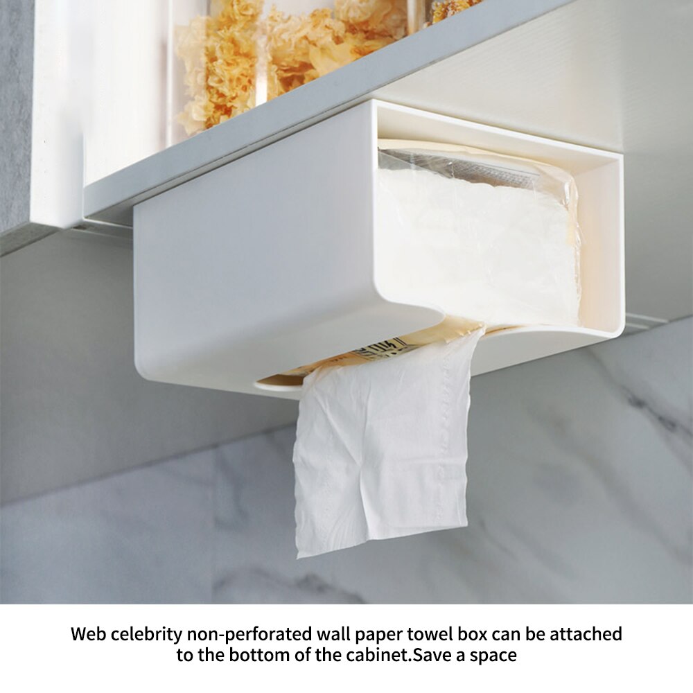 Multifunktionel bordholder til ansigtsservietter servietboks badeværelse vægmonteret tissueboks køkken selvklæbende papirbakke