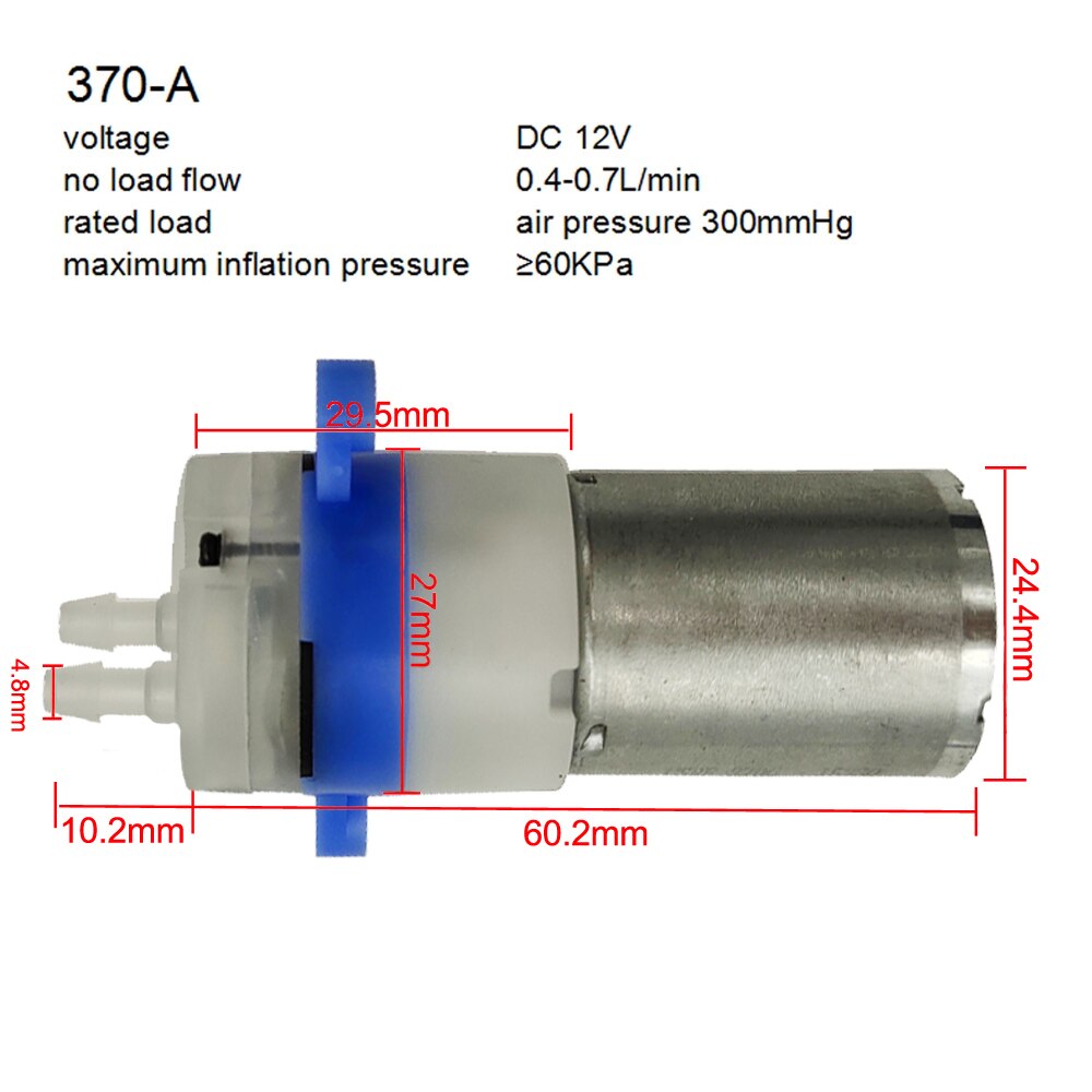 Mikro vandpumpe  sr370-12b lavt tryk  dc 12v stort flow til drikke 0.8-1.2l nedsænket pumpe vand 5-45oc cirkulator 60 kpa: 370a pumpe