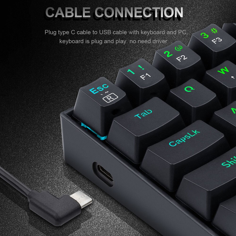 Redragon DragonBorn K630 RGB USB Mechanical Gaming Keyboard Red Switch 61 Keys Wired detachable cable,portable for travel