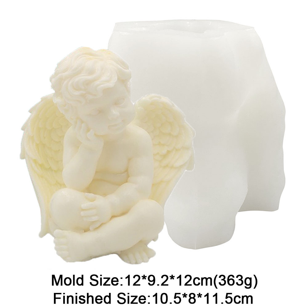 Stampo per candele in silicone angelo 3D di grandi dimensioni Artigianato fatto a mano fai-da-te Resina epossidica Gesso Aromaterapia Creazione di stampi Strumenti per torte fondente: Default Title