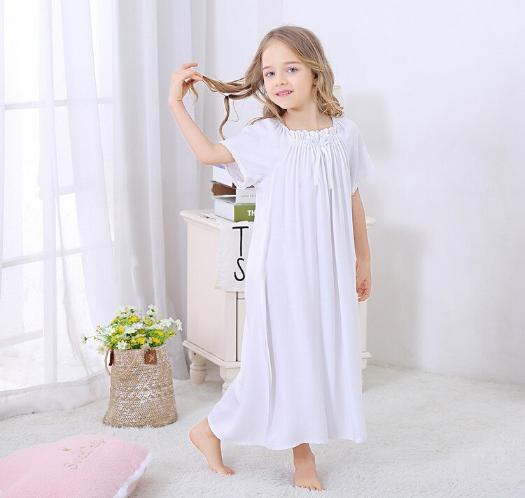 Chemise de nuit longue en coton pour filles, pyjama ample, à manches courtes, printemps-été, pour enfants, Service à domicile,