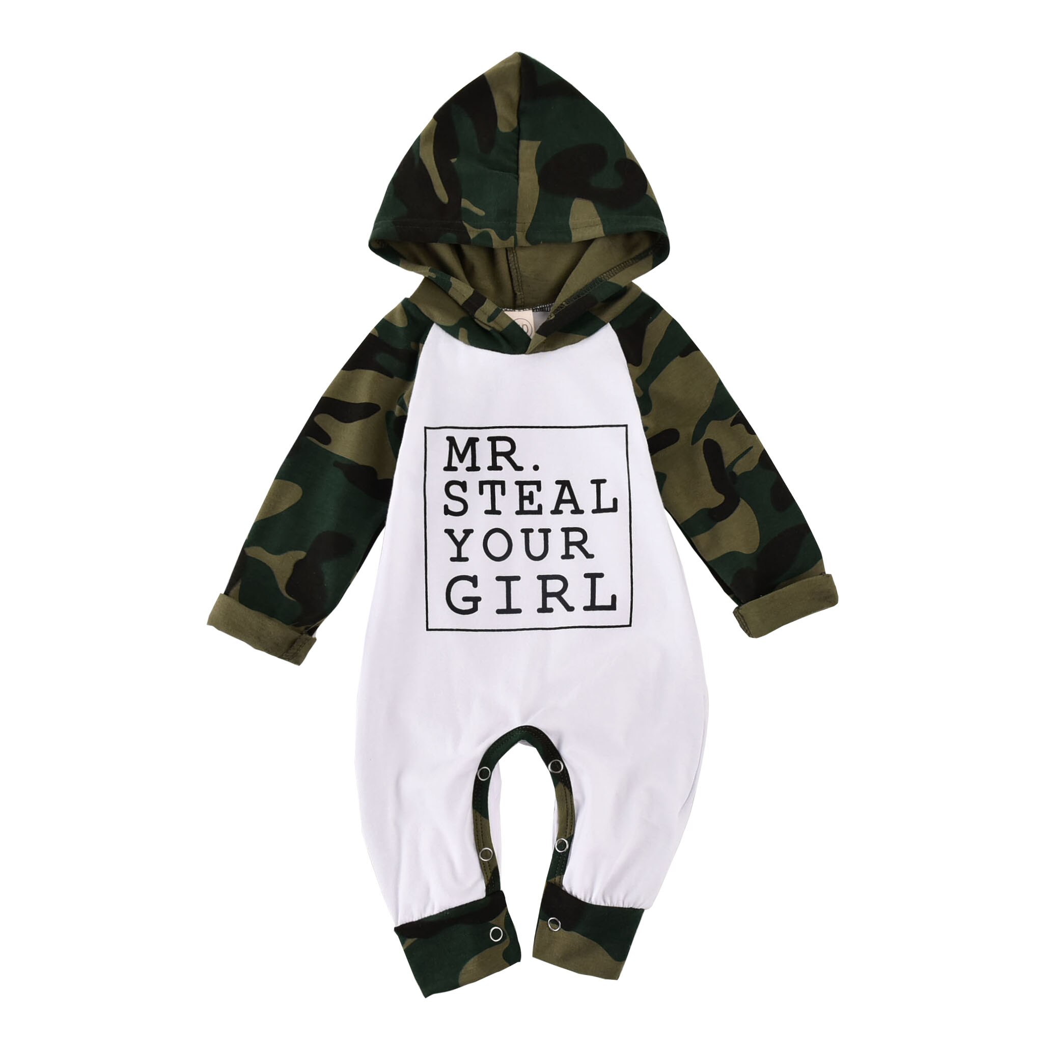 0-18M Infant Baby Boys 100% Cotton Romper Floral Print Long Sleeve Hooded Jumpsuit Spring Autumn Playsuits Army Green/White: White / 12M