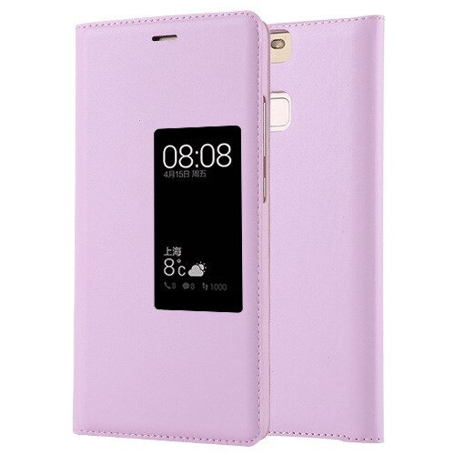 Luxury PU Leather Flip Case For Huawei P9 Plus Original Style View Window Cover for P8 Business Mobile Phone Smart Flip Case: For HUAWEI P9 / pink