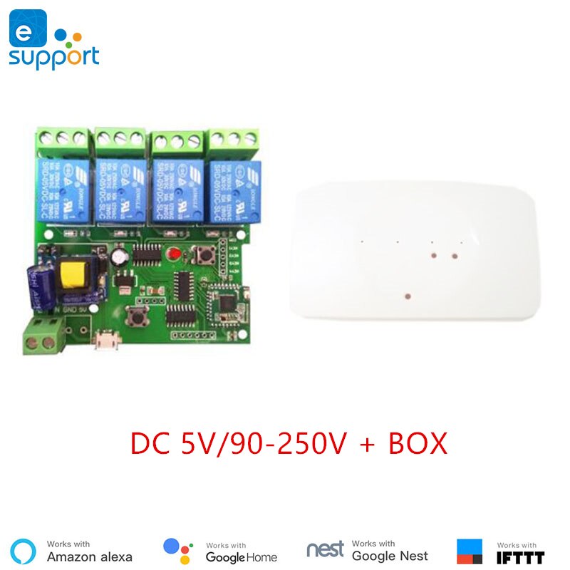Ewelink smart switch  dc5v ;  dc 7v-32v ;  ac90v-250v ; 4 -kanals interlocking/inching/selvlåsende wifi switch til gør-det-selv smarte hjem: Ac 90-250v