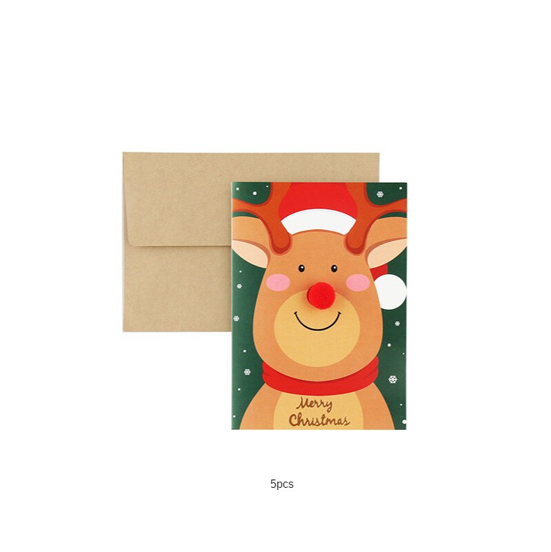 5pcs Merry Christmas Greeting Cards Envelope Kids Year Cartoon Xmas Party Decorations Postcard DIY Blessing Cards: C   5pcs