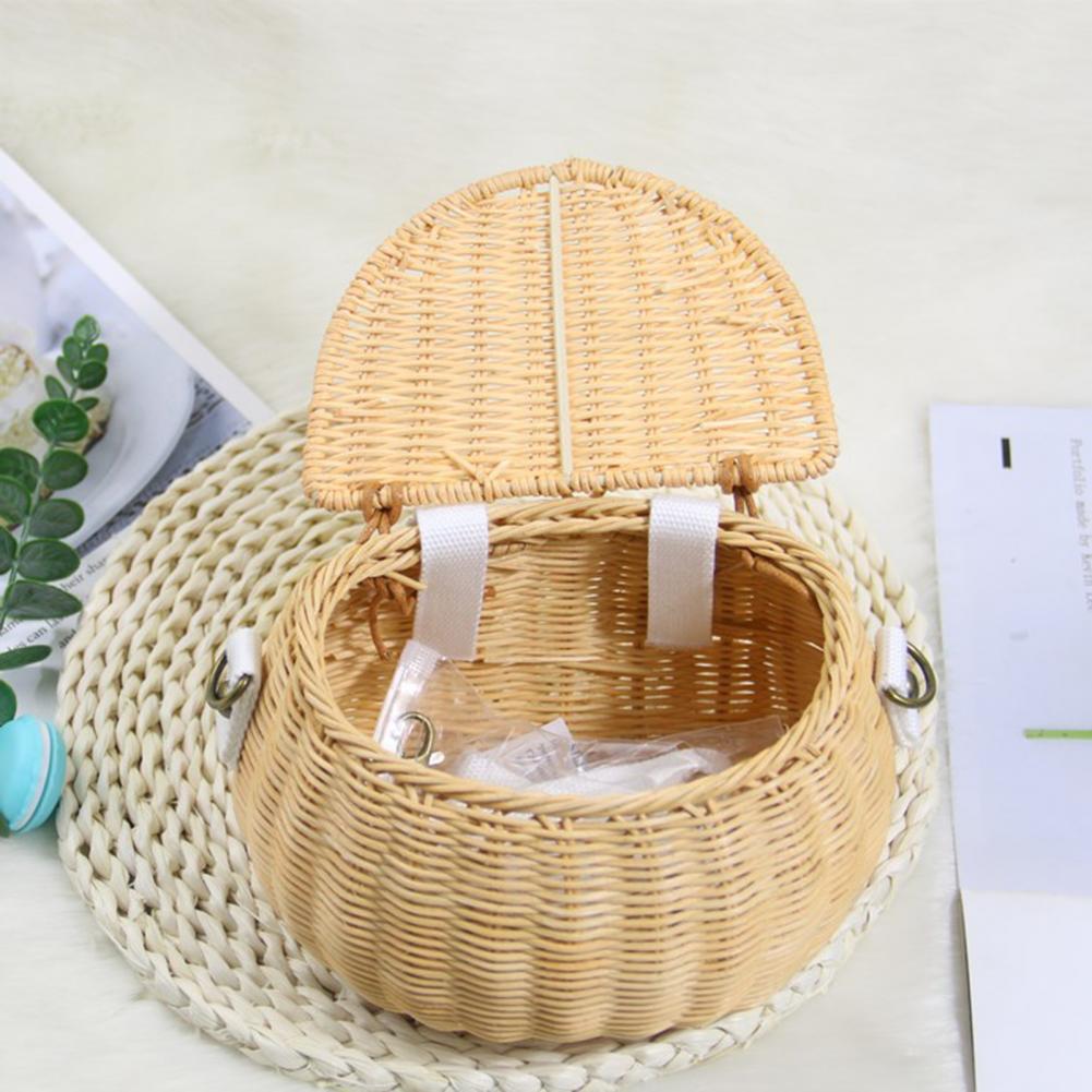 Cesta de armazenamento para meninas, portátil, durável, resistente ao desgaste, de vime, mochila para meninas