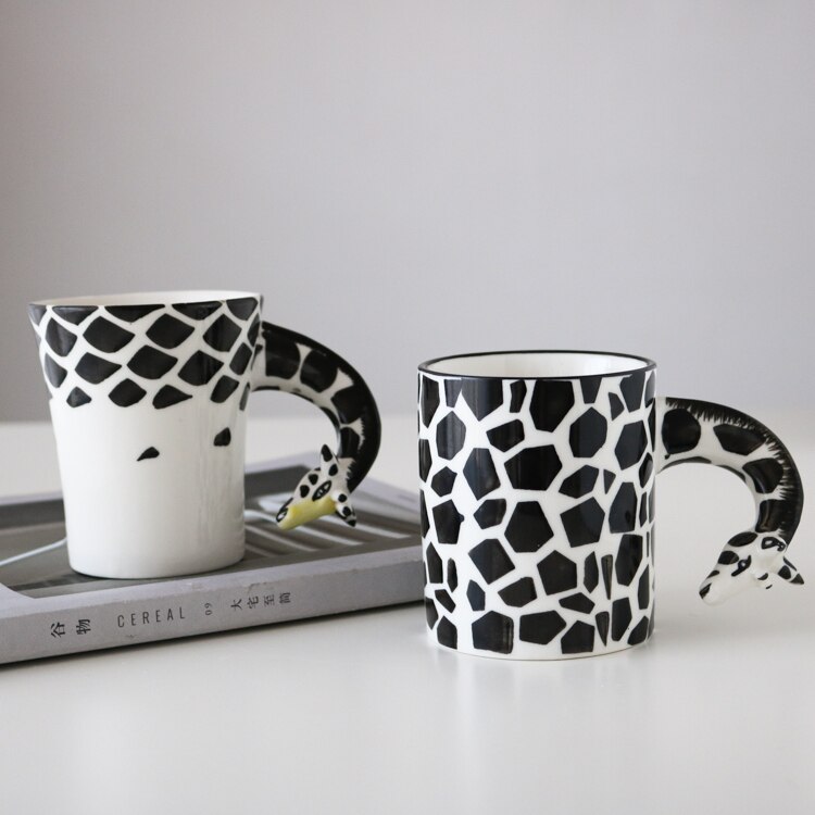 Export Naar Groot-brittannië Keramische Onderglazuur Kleur Creatieve Drie-Dimensionale Zwarte En Wit Giraffe Mok Thee Cup