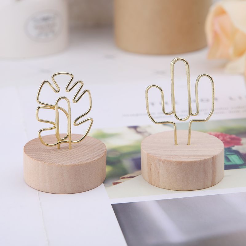 Memo Card Photo Message Picture Clip Note Clamp Table Numbers Round Wooden Base Holder For Wedding Party Decor