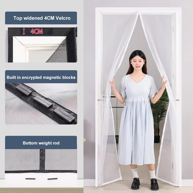 Cortina de puerta con pantalla magnética, mosquitera antimosquitos de verano, malla para insectos voladores, cierre automático, sin perforación, fácil instalación