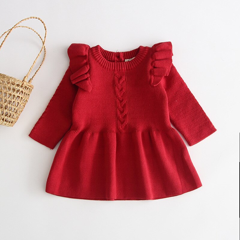 Neugeborene Mädchen Pullover Nette herbst winter Gestrickte Kleid Neue Baby Kleidung Säuglings Kleinkind Tops Shirts für mädchen wolle Weihnachten Kleid: red / 12m