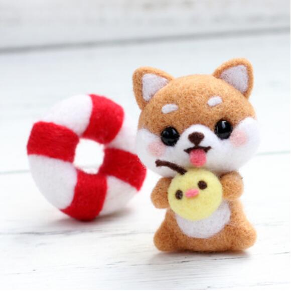Cute firewood dog Wool Felt wool needlepoint kit wool felt needle felting decoration craft needlecraft: A