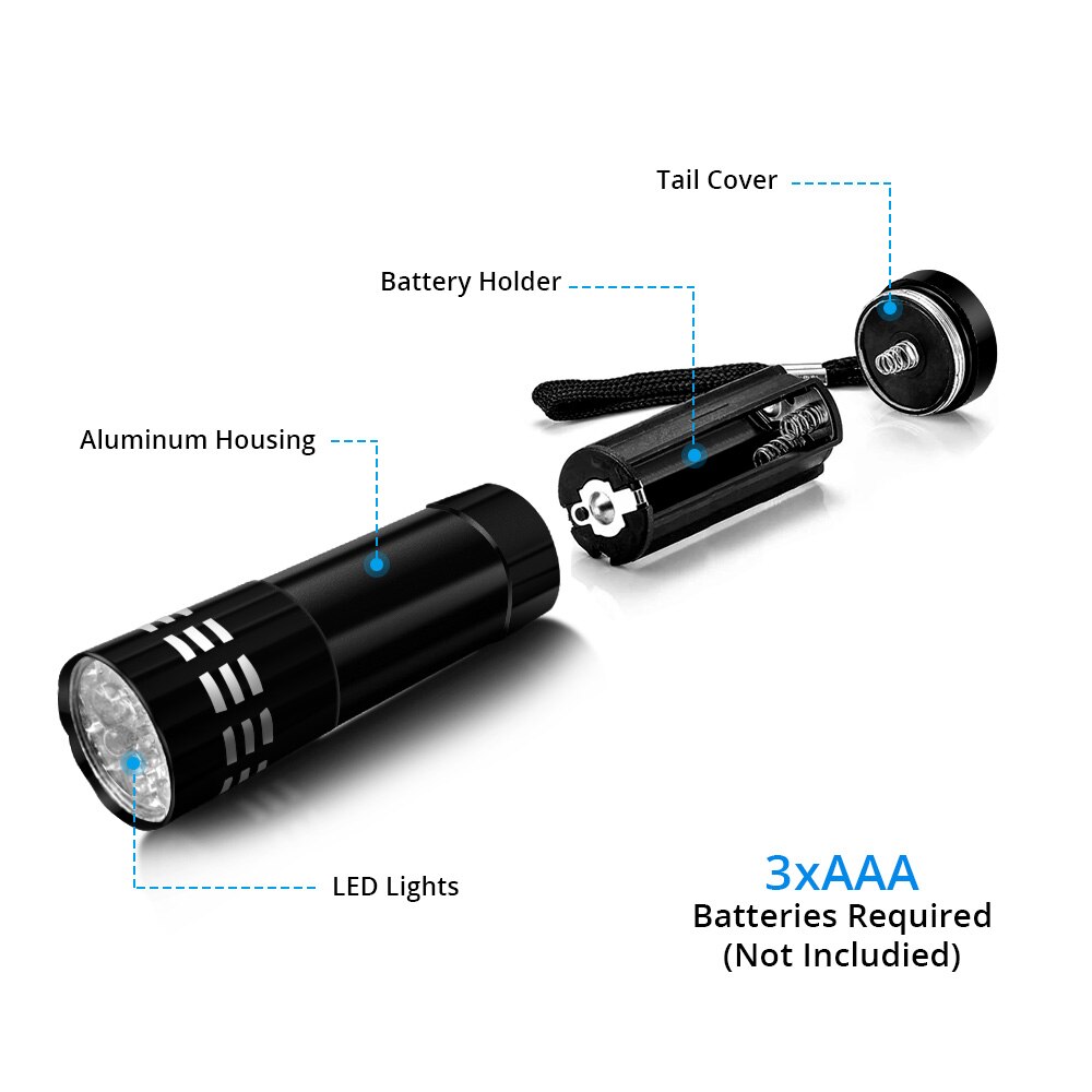 9 LED Flashlight Ultra Light 3 x AAA Battery Bright Torch Powerful Portable Waterproof Torch Aluminum Emergency Hand Light Lamp