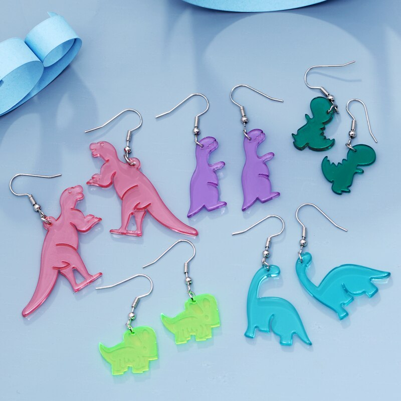 Boucles d'oreilles en forme d'animal et de dinosaure, 8 paires/ensemble, tendance, mignonnes, adaptées aux femmes, transparentes, ours, fleur, petites boucles d'oreilles, naissance amusante: 5 pairs EH2725