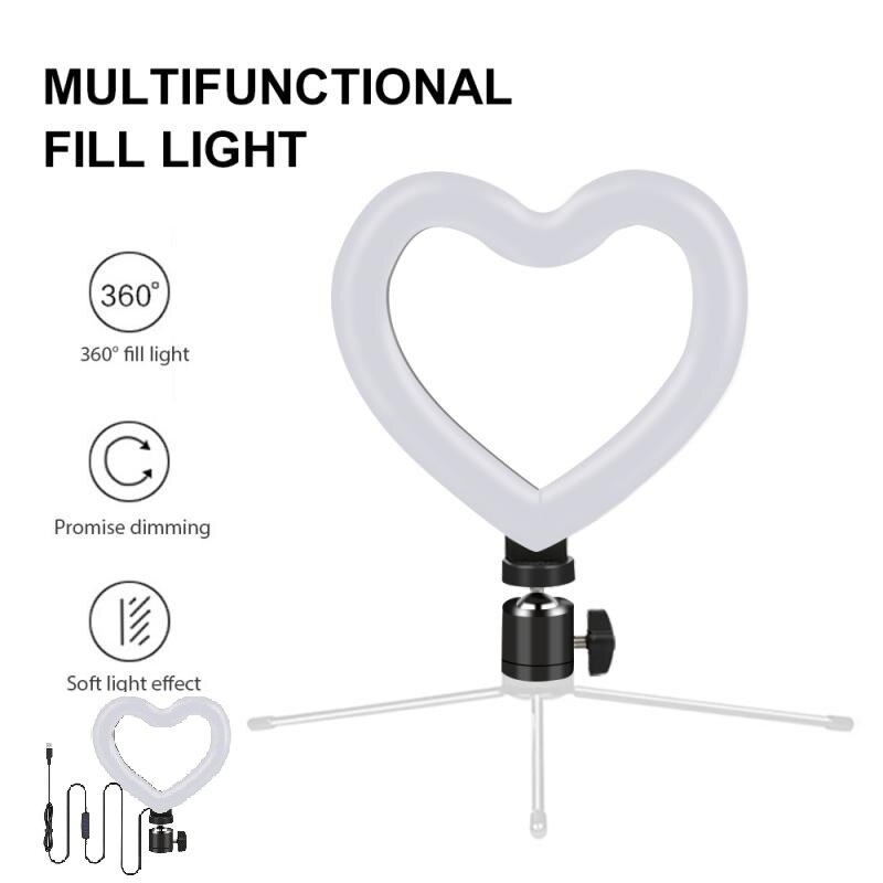 6 pollici a forma di cuore dimmerabile freddo caldo LED luce di trucco spina USB fotografia Video lampada Live luce di riempimento tricolore con treppiede