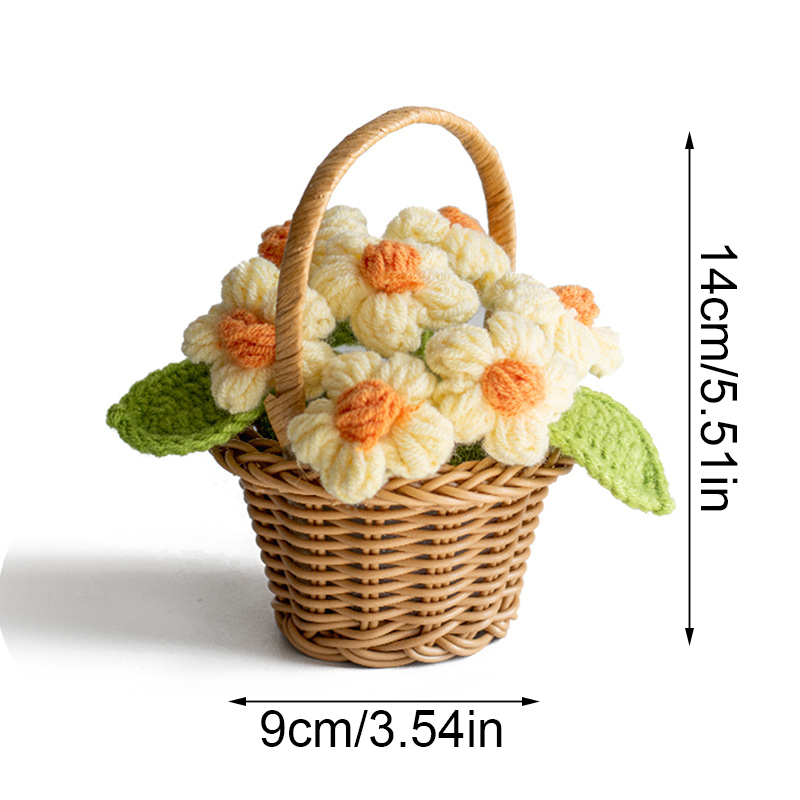 Stickade solrosor kruka konstgjorda blommor färdiga handvävda växter för kontor skrivbordsdekoration mini bröllopsprydnad