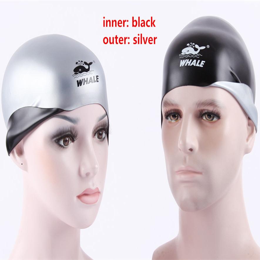 Whale Swimming Caps For Long Hair Silicone Double-sided Swim Caps Waterproof Unisex Adult 3d Women Men Ear Swimming Pool Caps: Silver Swimming Caps