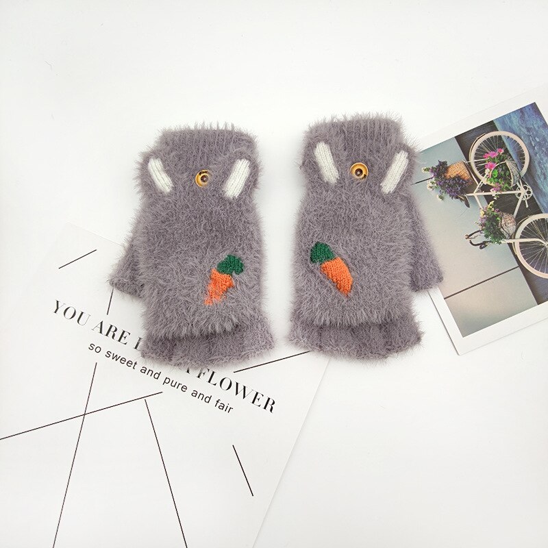 Girl Cute Clamshell Gloves Winter Warm Gloves Writing Half Piece Gloves: D