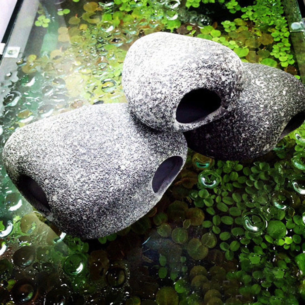 Aquarium Ornament Fish Tank Cichlid Stones Ceramic Rock Cave Fish Tank Stone Aquarium Decoration With 2 Holes 1pc