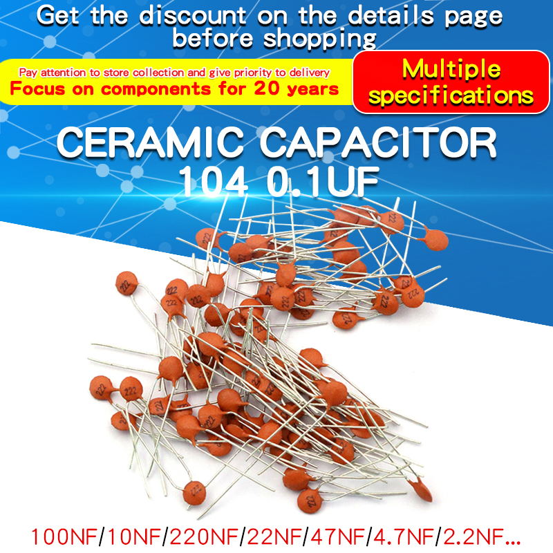 100pcs Ceramic Capacitor 104 0.1uF 100NF 50V 30PF 103 0.01UF 22P 102 20PF 50V