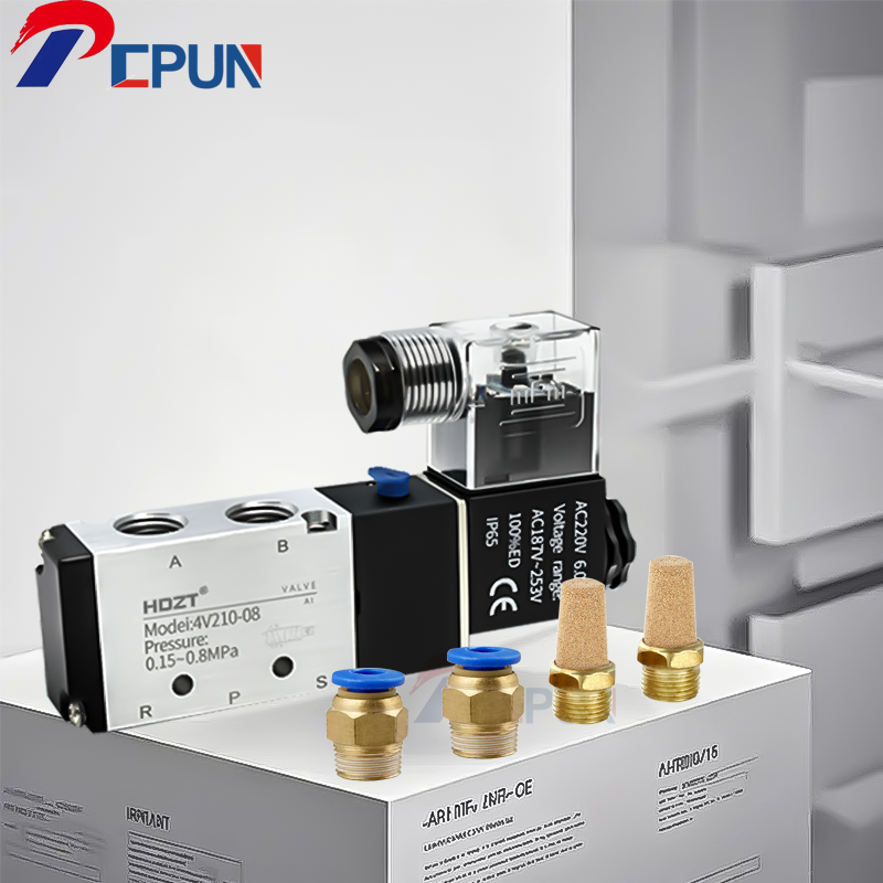 4 v 210-08 2- positions 5- vejs pneumatisk magnetventil  dc12v dc24v ac110v ac220v- vejs aluminiumslegeringshus med flere spændingsmuligheder
