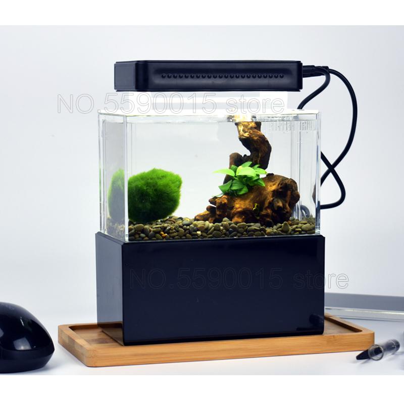 Mini Plastic Fish Tank Portable Desktop Aquarium Fish Bowl with Water Filtration LED & Quiet Air Pump for Decor