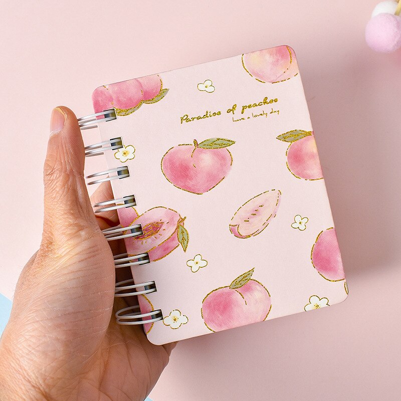 Kawaii sweet peach coil notebook learning office supplies horizontal line inner page pocket notebook 1 pcs style random