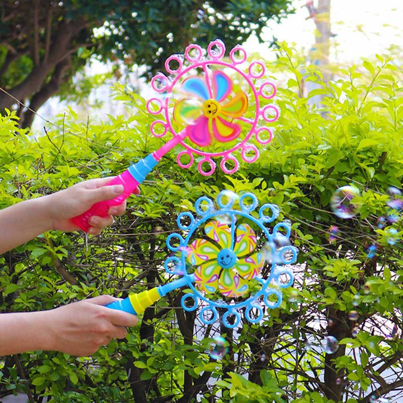 2 In 1 Windmill Bubble Machine For Children Kids Outdoor Portable Bubble Stick Bubble Wand Blower Colorful Bubble Windmill Toys