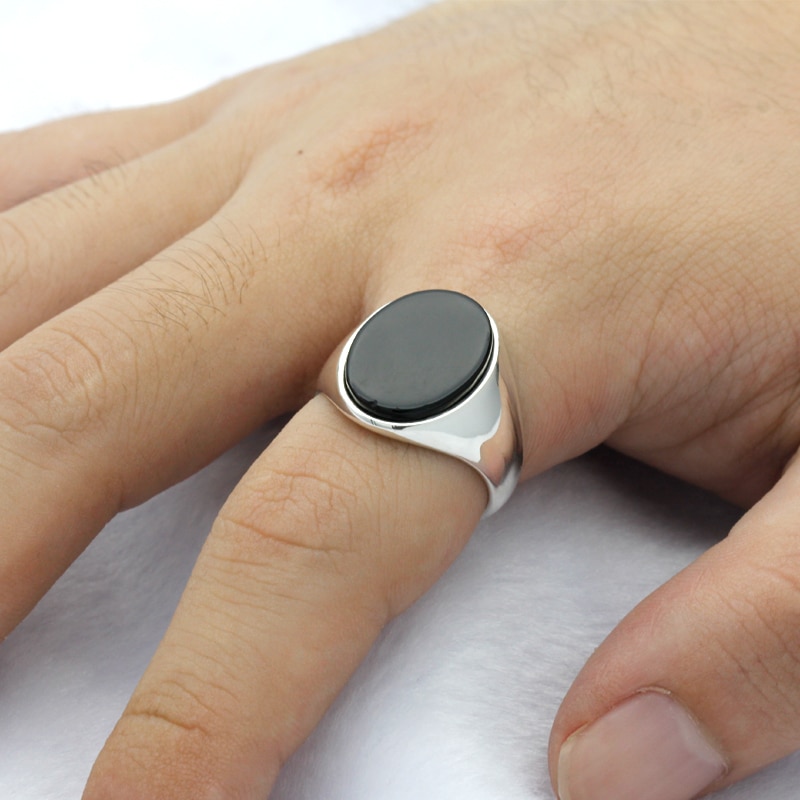 925 Sterling Silver Anello di Uomini con il Nero Onice Naturale Anello di Pietra Thai Argento di Disegno Semplice per L'uomo Le Donne Dei Monili Turco