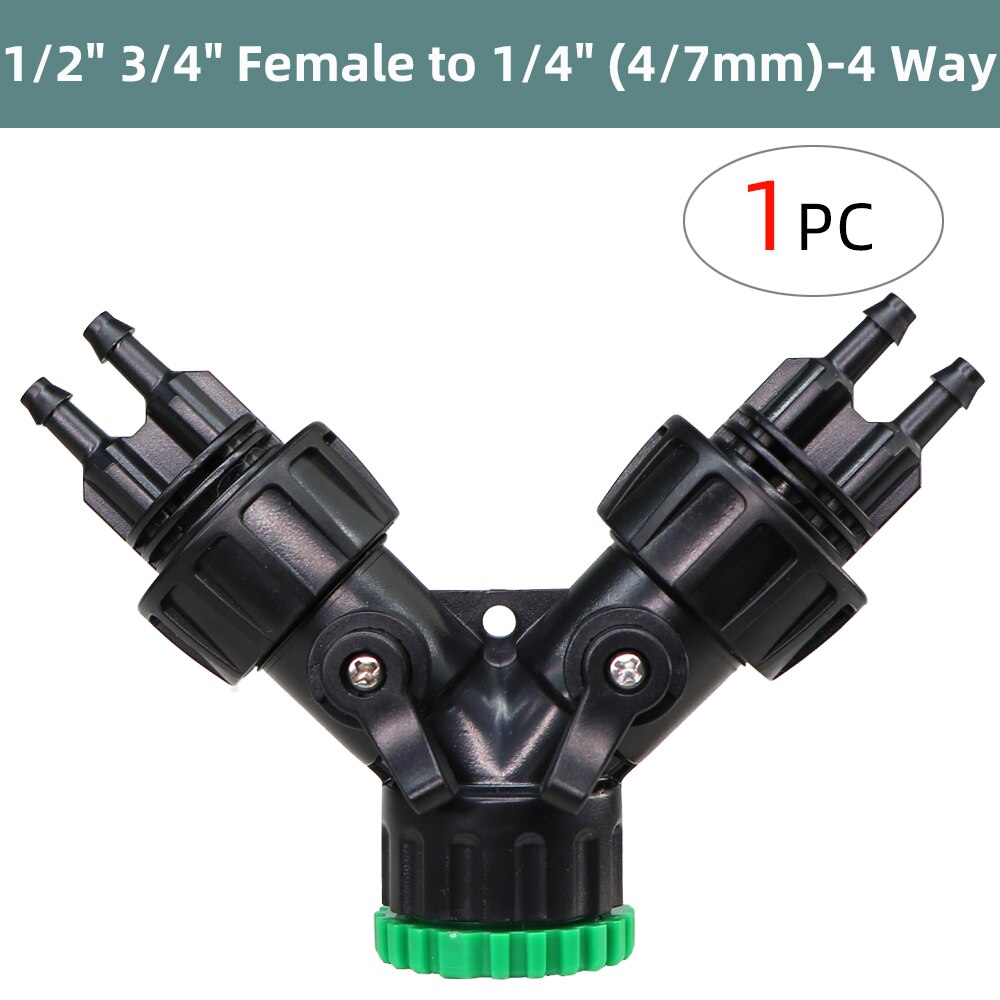 1/2 ''3/4'' 2-IN-1 Weibliche Gewinde zu 1/4'' 3/8'' 1/2'' Barb 2-Weisen 4-weisen Abgeschaltet Stecker Garten Bewässerung Kupplung Adapter: F-1PCS
