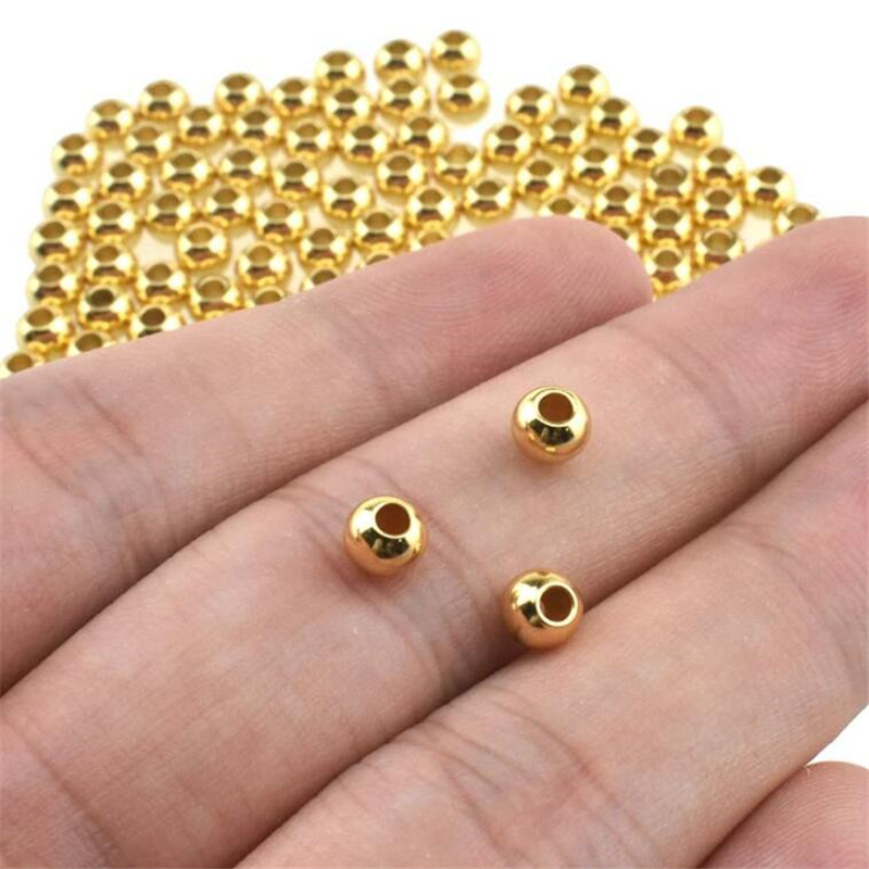 Bola de acero inoxidable de 2-10mm, 50 piezas, Ojo de correo, cuentas doradas sueltas para accesorios de bricolaje, perforación, bola de acero sólido