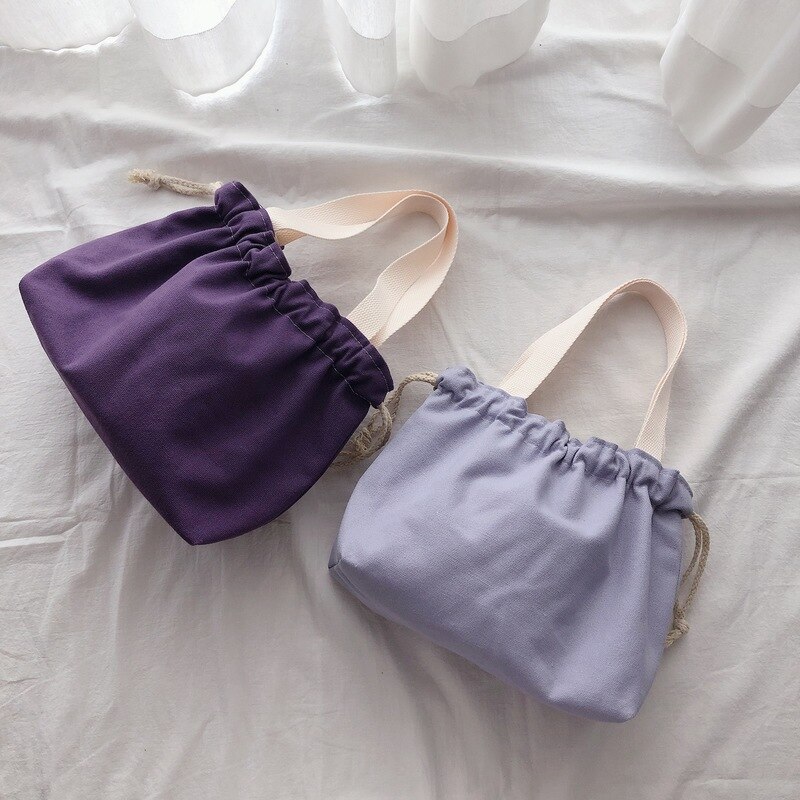 Trekkoord Tassen Vrouwen Casual Solid Canvas Handtassen Pouch Mini Draagbare Schouder Purse Koreaanse Stijl Ulzzang Vintage Harajuku Chic